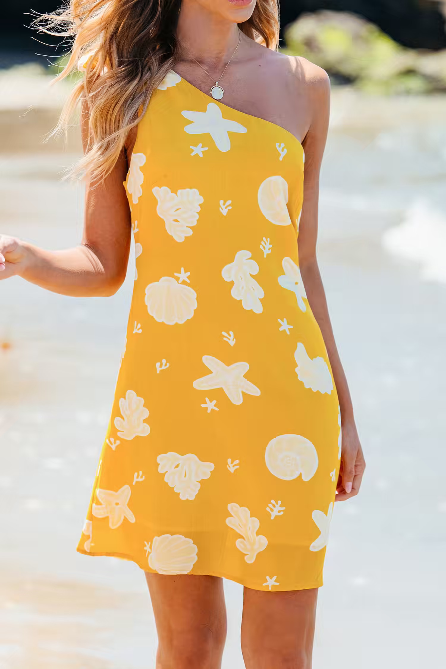 Yellow Nautical One-Shoulder Mini Dress | Cupshe US