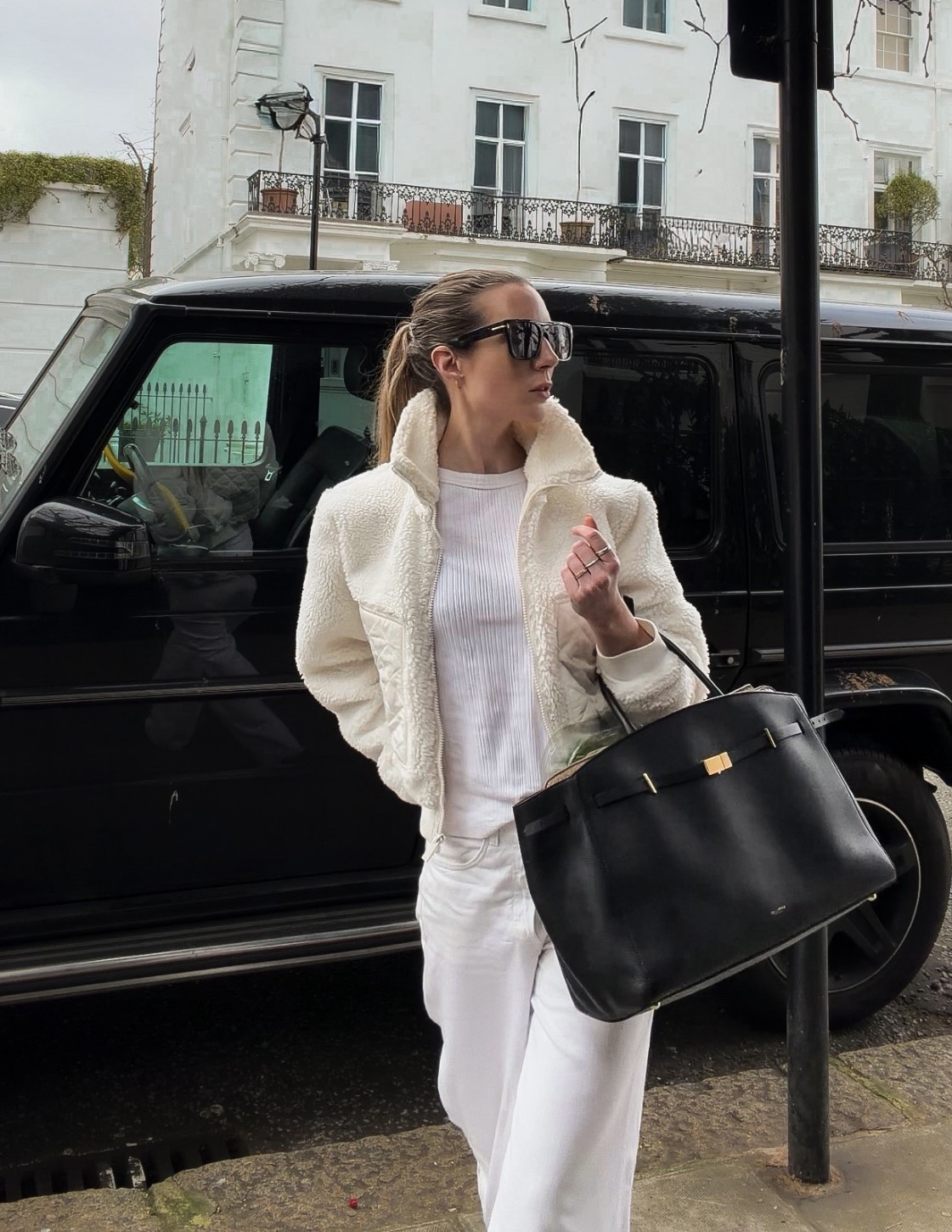 Spring jacket, white jacket, shearling jacket, cropped jacket, alo yoga, spring outfit, white outfit, white jeans, work bag, large handbag, black leather bag, demellier 

#LTKjeans #LTKspring #LTKworkwear
