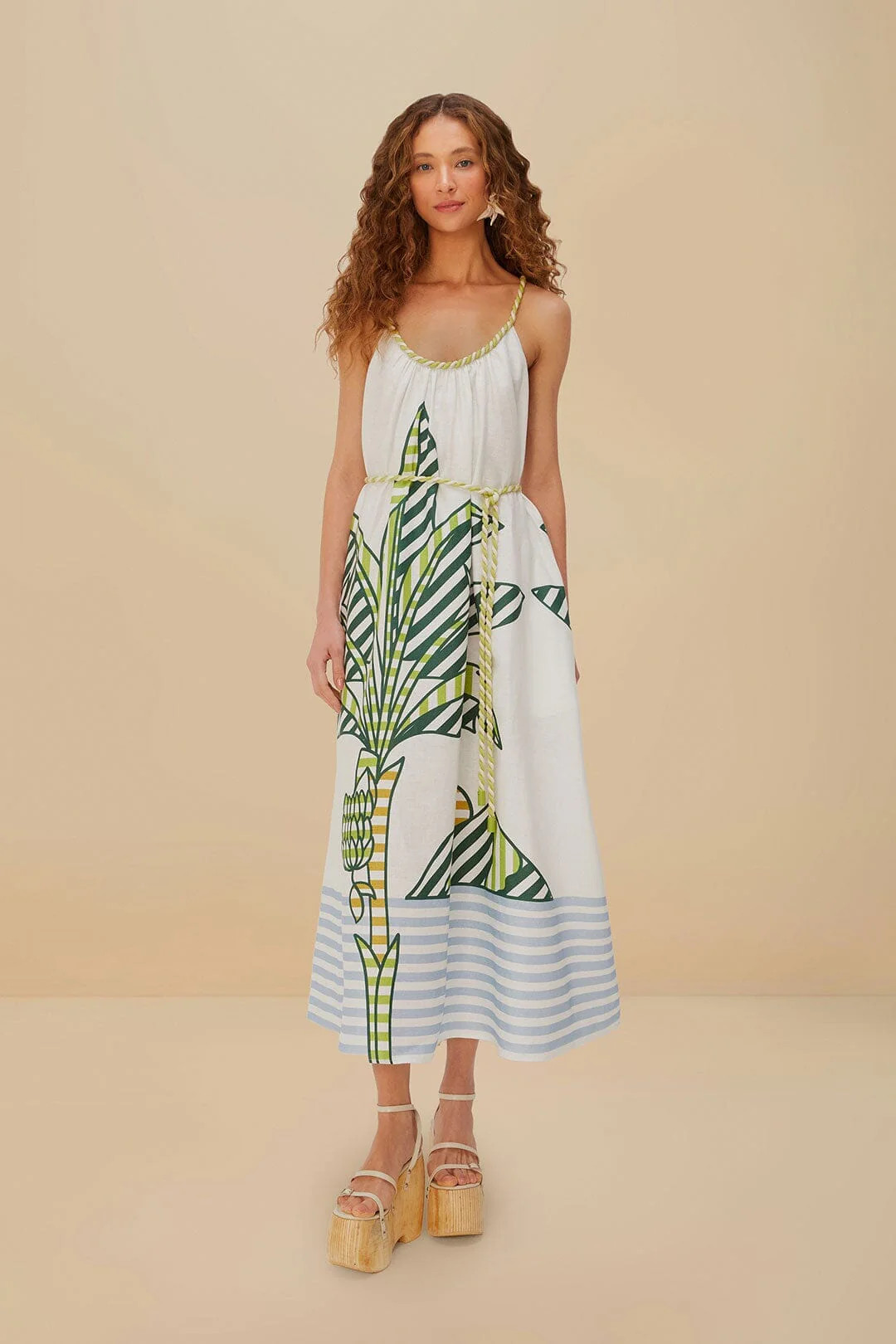 Off-White Banana Tree Euroflax™ Premium Linen Maxi Dress | Farm Rio UK