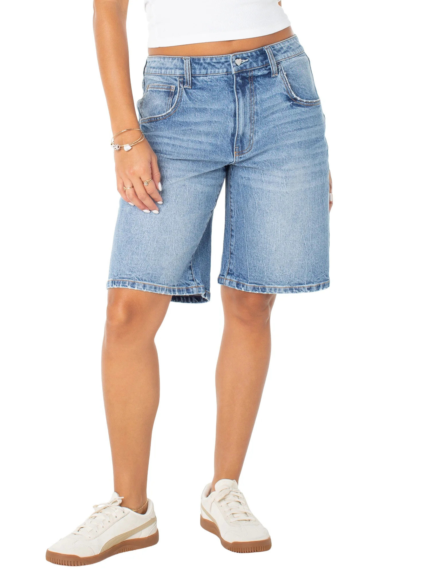 Celebrity Pink Women's and Women's Plus Relaxed Denim Jorts, Sizes XS-4X | Walmart (US)