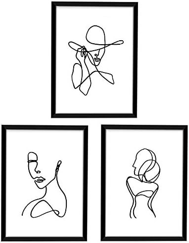ArtbyHannah 11x14 Inch Black Framed Wall Art Set of 3 Minimalist Line Wall Art Framed for Home Decor | Amazon (US)