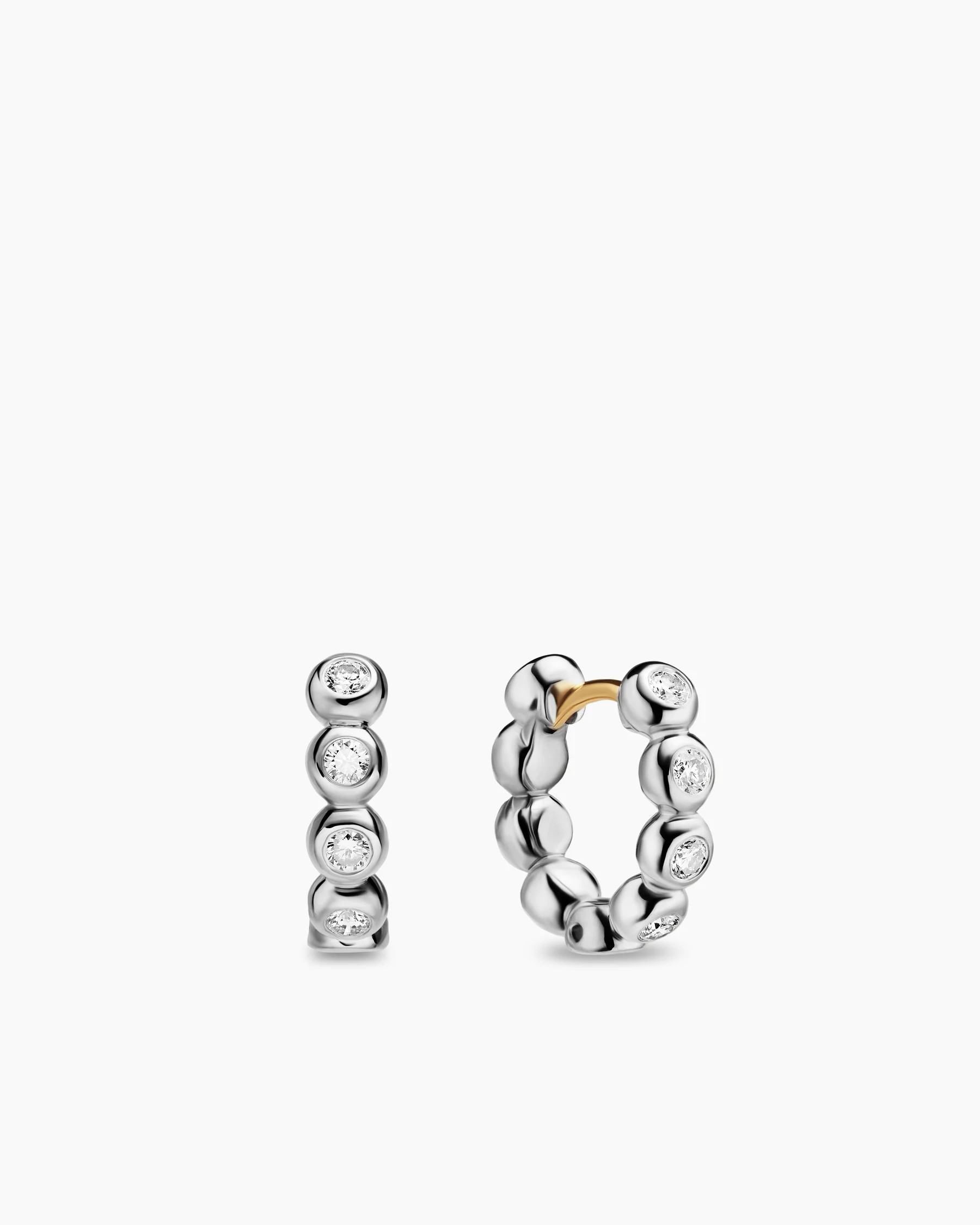 Bezel Set Hoop Earrings in Sterling Silver with Diamonds, 13.4mm | David Yurman