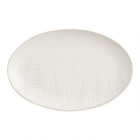 Cream Embossed Holiday Tree Serving Platter | World Market