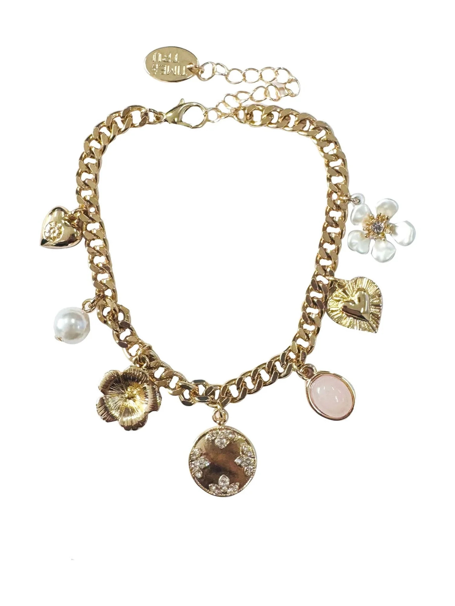 Time and Tru Flower and Heart Charm Bracelet with Pink and Gold Charms | Walmart (US)