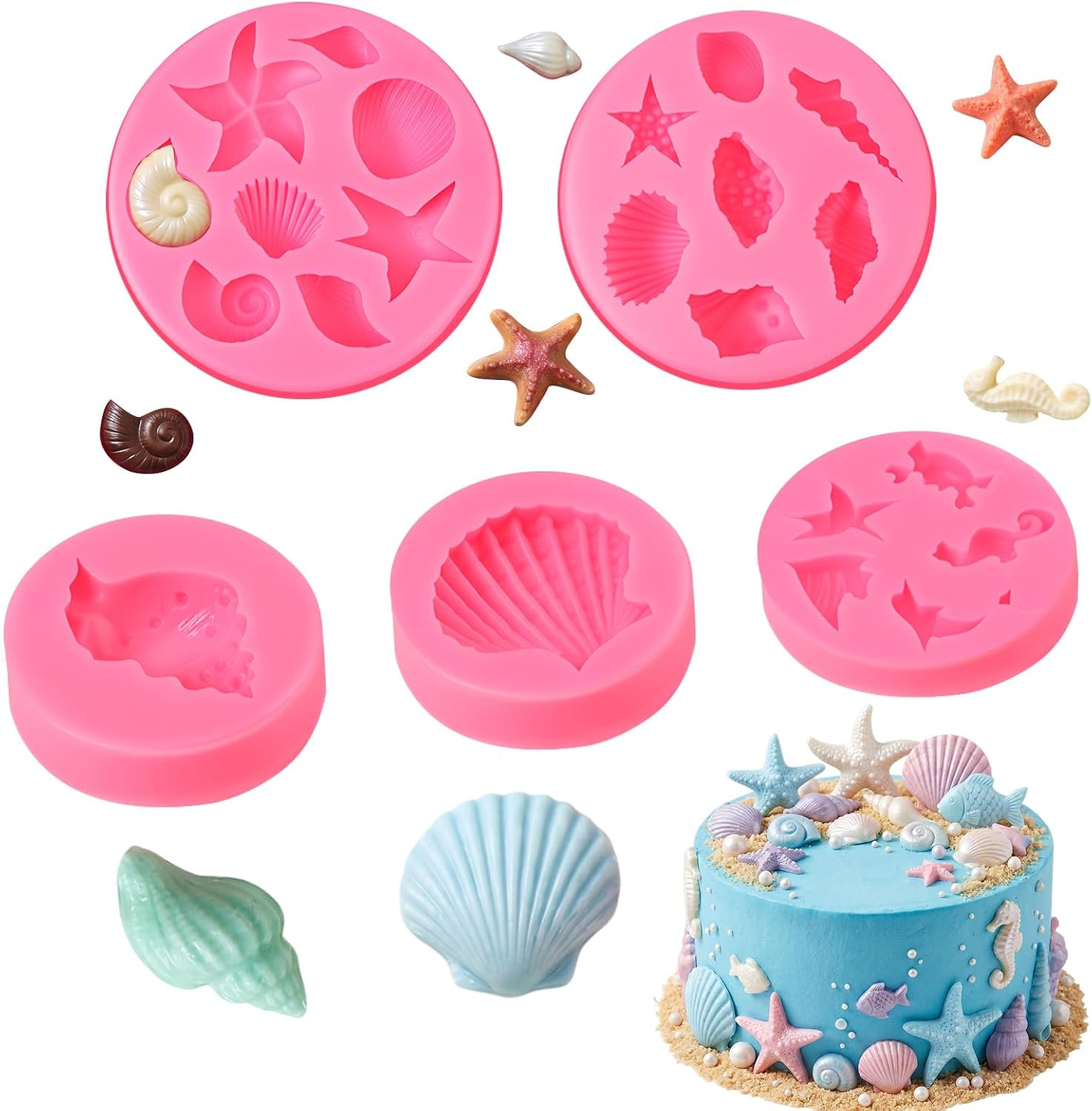 5 Pcs Ocean Silicone Mold Seashell Candle Molds Silicone Moulds for Wax Melt Cake Chocolate Mold ... | Amazon (US)