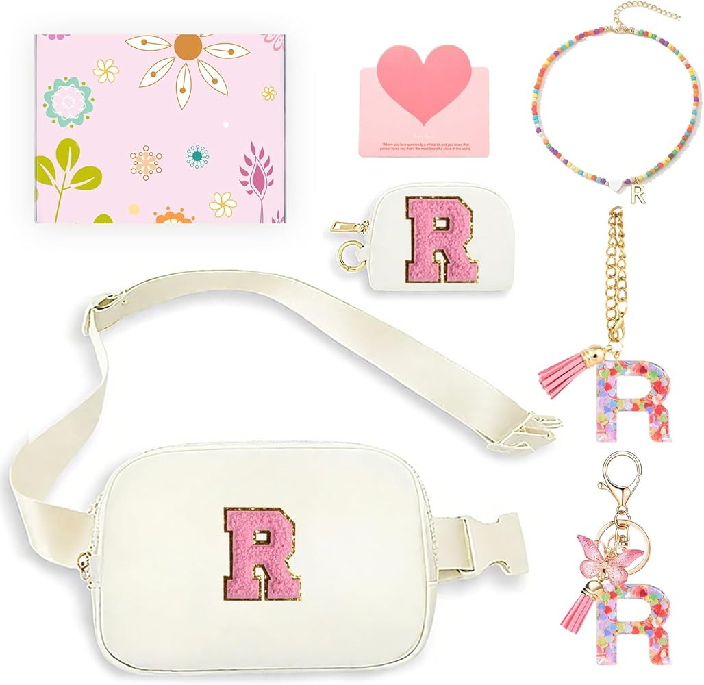 6 Pcs Teen Girl Gifts Trendy Stuff, Monogrammed Fanny Pack for Girl with Keychain, Necklace, Cup ... | Amazon (US)