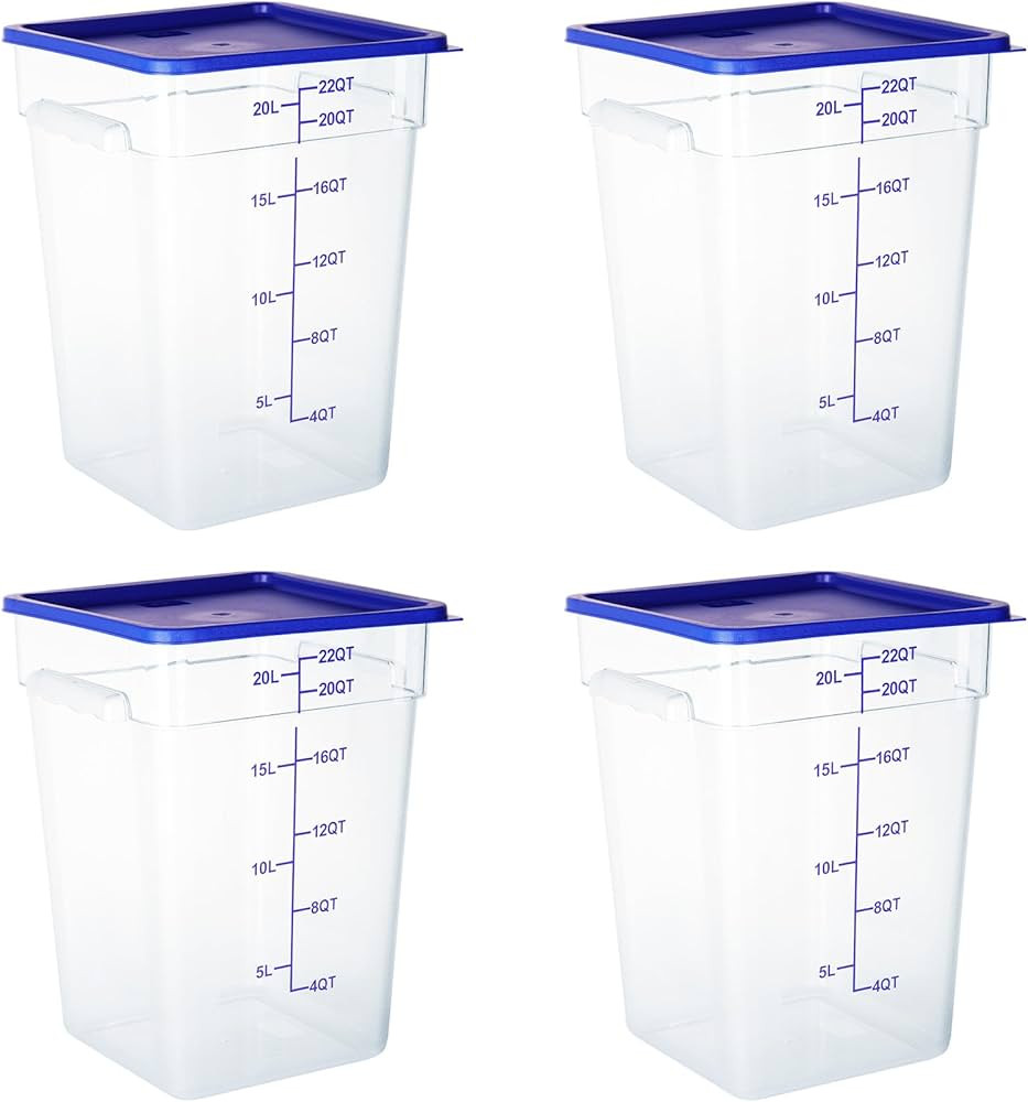 4 Pack Food Storage Containers, 22 Quart with Lids, Square Commercial Containers with Scale, Clea... | Amazon (US)