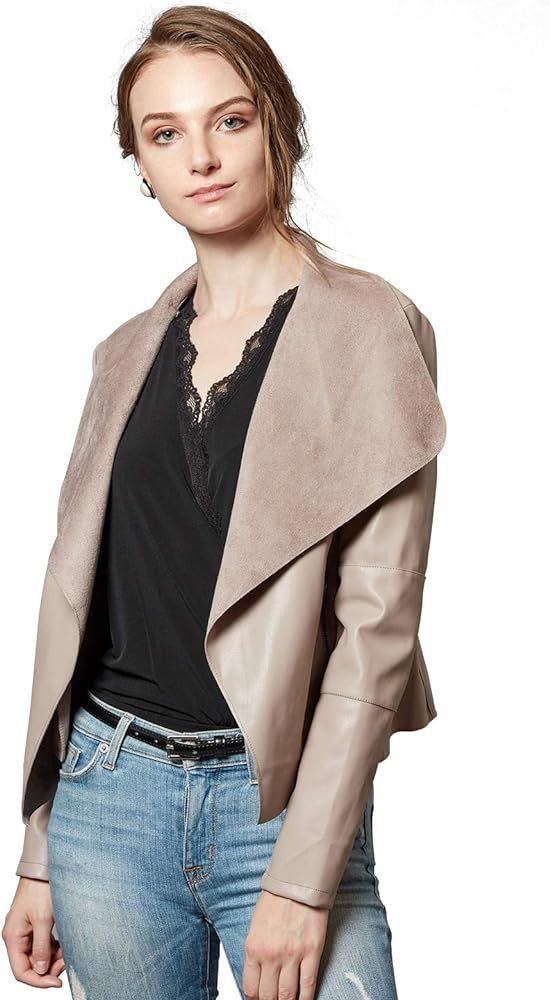 Escalier Women's Faux Leather Jackets Slim Open Front Lapel Blazer Jackets | Amazon (US)