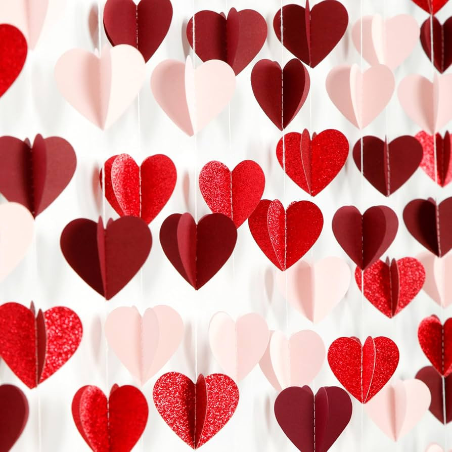 Pink Red Valentines-Day Party-Decorations Heart-Garland - 39Ft 3D Burgundy Proposal Romantic Spec... | Amazon (US)