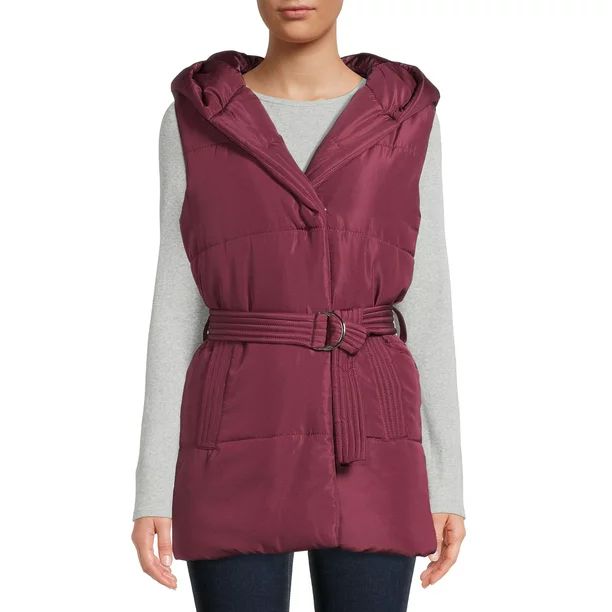 Jason Maxwell Women's Belted Puffer Vest with Hood | Walmart (US)