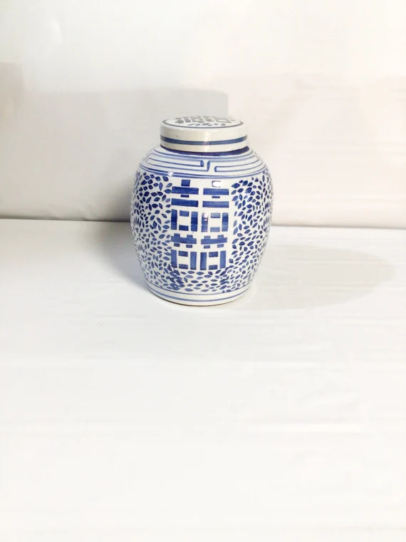 Vintage Ginger Jar Blue White Decor Happiness Gift | Etsy | Etsy (US)
