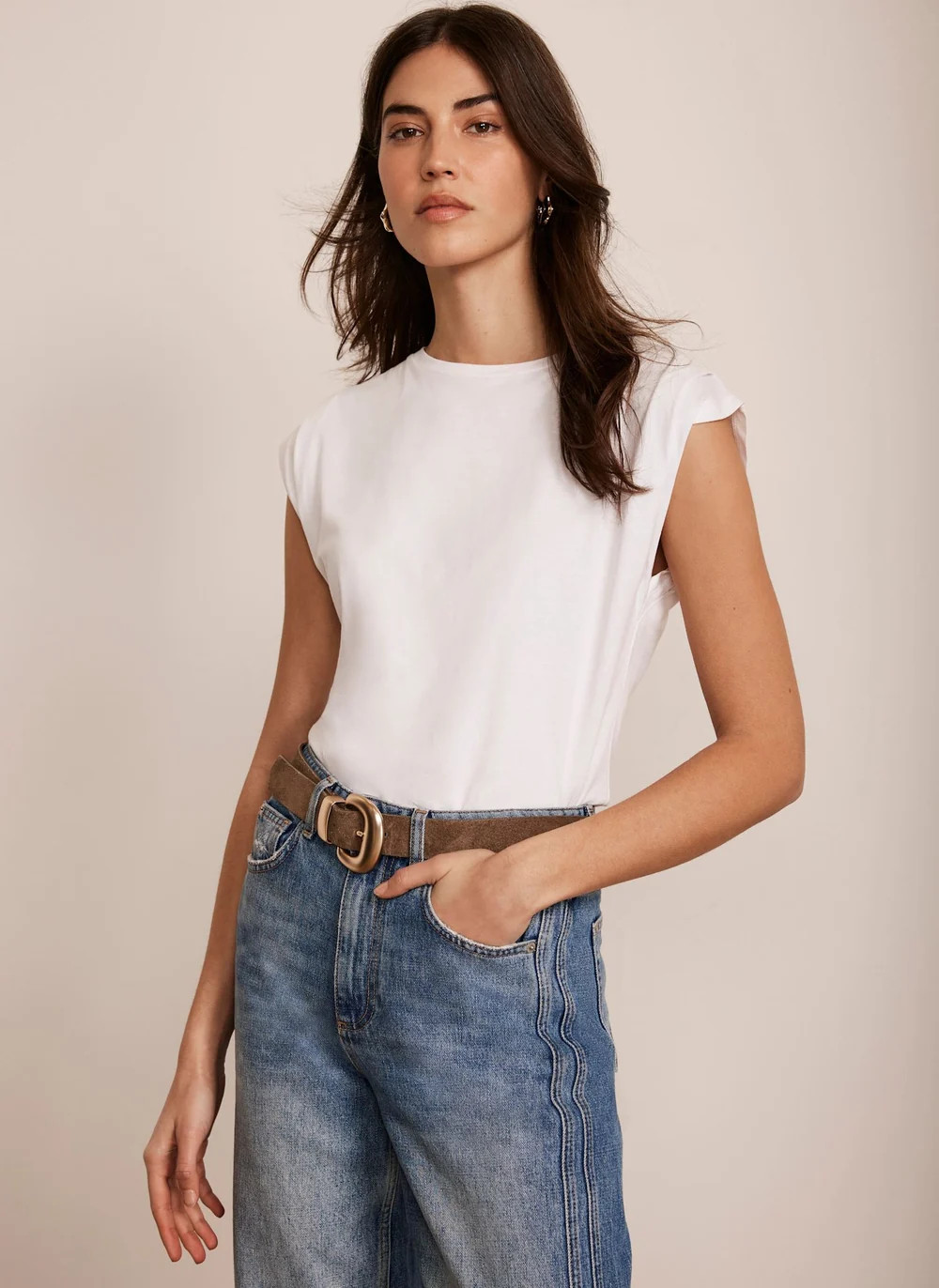 White Cotton Extended Shoulder T-Shirt | Mint Velvet
