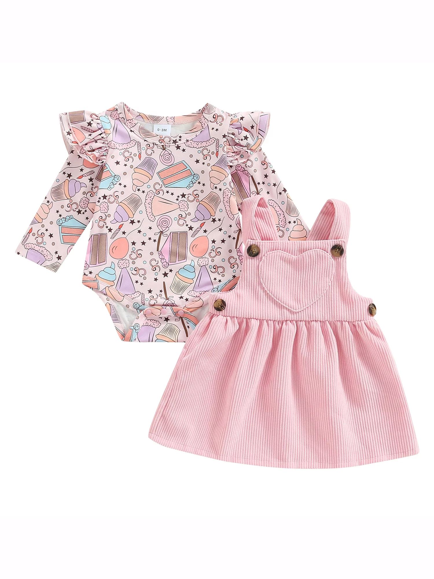 Musuos Baby Girls Long Sleeve Floral Romper Tops Corduroy Suspender Skirt Overall Dress | Walmart (US)