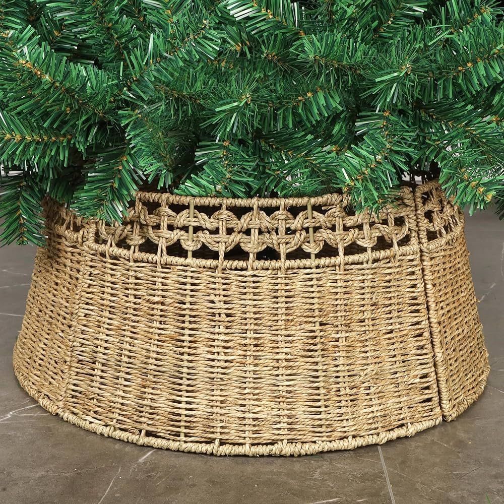 Amazon.com: Blissun Rattan Christmas Tree Collar, Farmhouse Christmas Tree Ring, Natural Woven Ru... | Amazon (US)