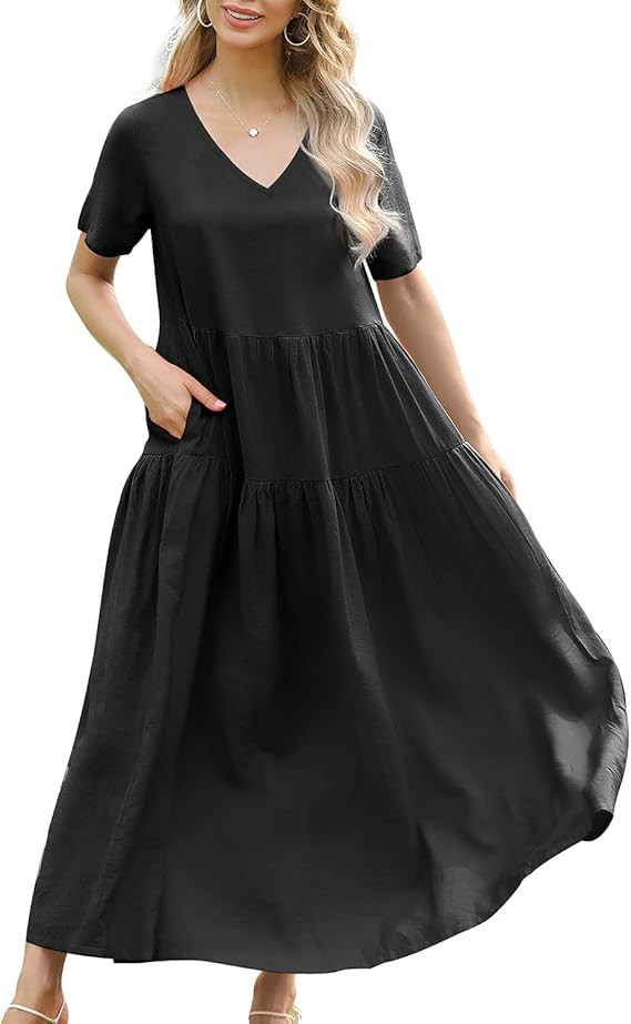 YESNO Women Casual Loose Bohemian Floral Dress with Pockets Short Sleeve Long Maxi Summer Beach S... | Amazon (US)