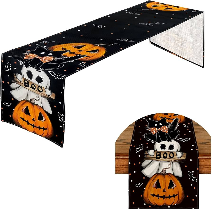 Ghost Pumpkin Cat Boo Halloween Table Runner Kitchen Dining Table Indoor Outdoor Party Fall Festi... | Amazon (US)