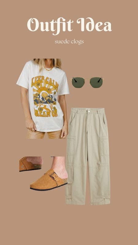 Suede clog outfit idea with cargo pants & graphic tee! Great for transitioning into fall weather 🍂 

Trendy shoes, suede clogs, Birkenstock clogs

#LTKshoecrush #LTKSeasonal