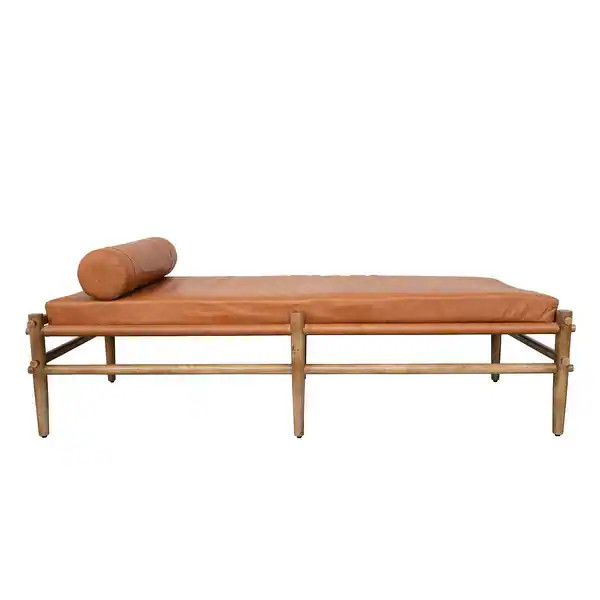 Mango Wood Daybed with Leather Bolster Pillow and Cushion - Bed Bath & Beyond - 35667152 | Bed Bath & Beyond