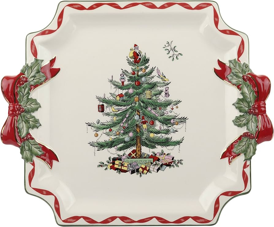 Spode Christmas Tree Ribbons Square Platter with Bow Handles - 11-Inch Holiday Serving Plate for ... | Amazon (US)