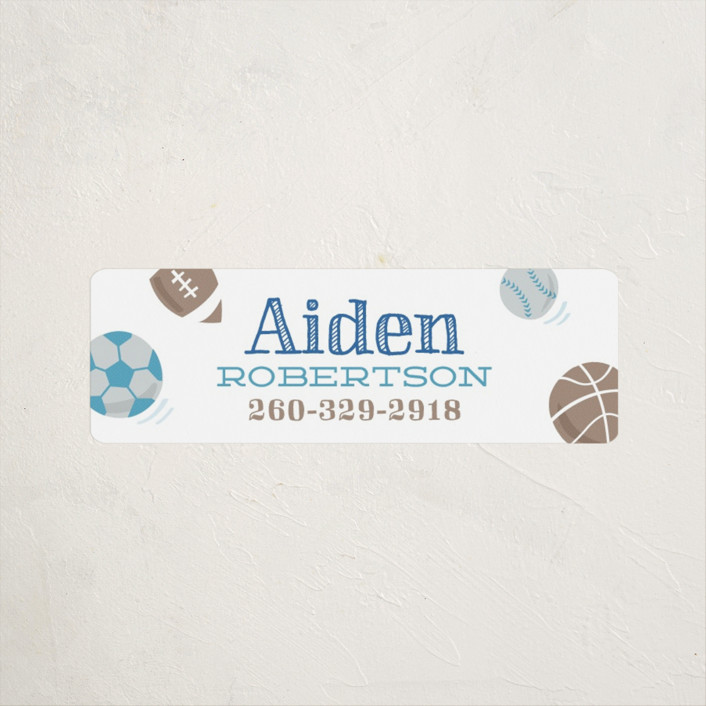 "Ballgame" - Customizable Custom Name Labels in Blue by Jessie Steury. | Minted