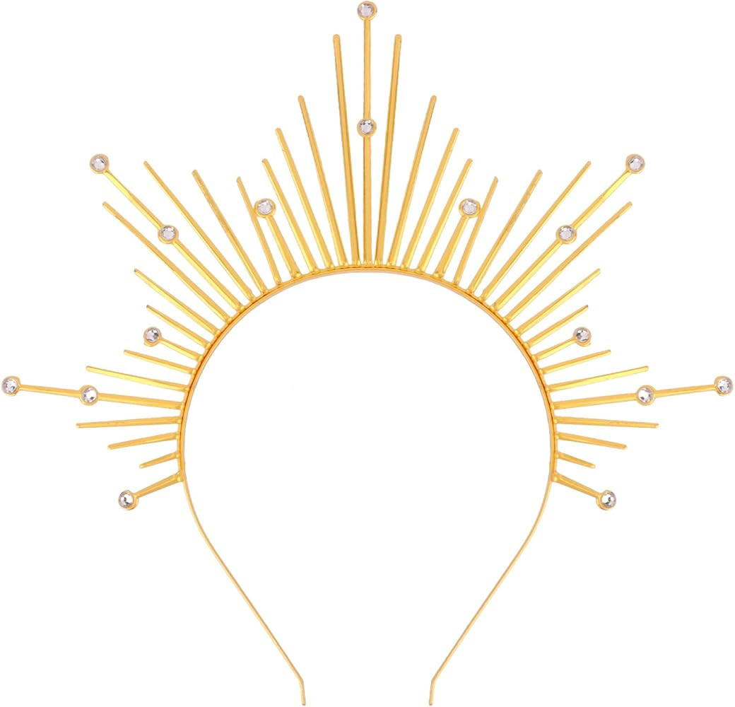 Halo Headband Mary Gold Halo Crown Greek Goddess Headpiece Sunburst Spiked Sun Headpiece Metal Re... | Amazon (US)
