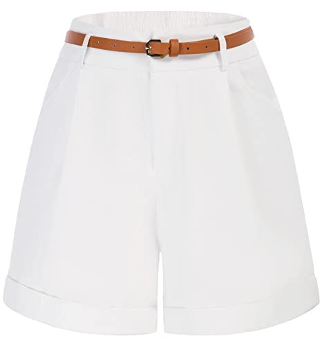 Belle Poque Women Summer Linen Shorts High Waisted Shorts for Women with Pockets (White,S) | Amazon (US)