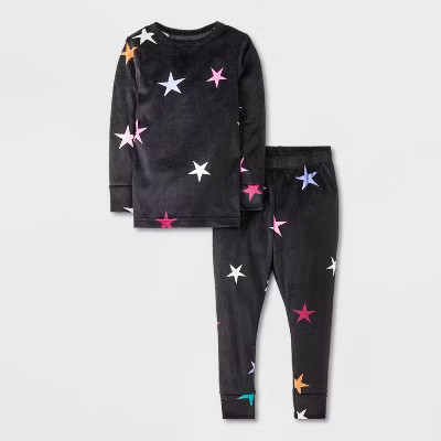 Toddler Boys' 2pc Snuggly Soft Snug Fit Stars Pajama Set - Cat & Jack™ Black 12M | Target