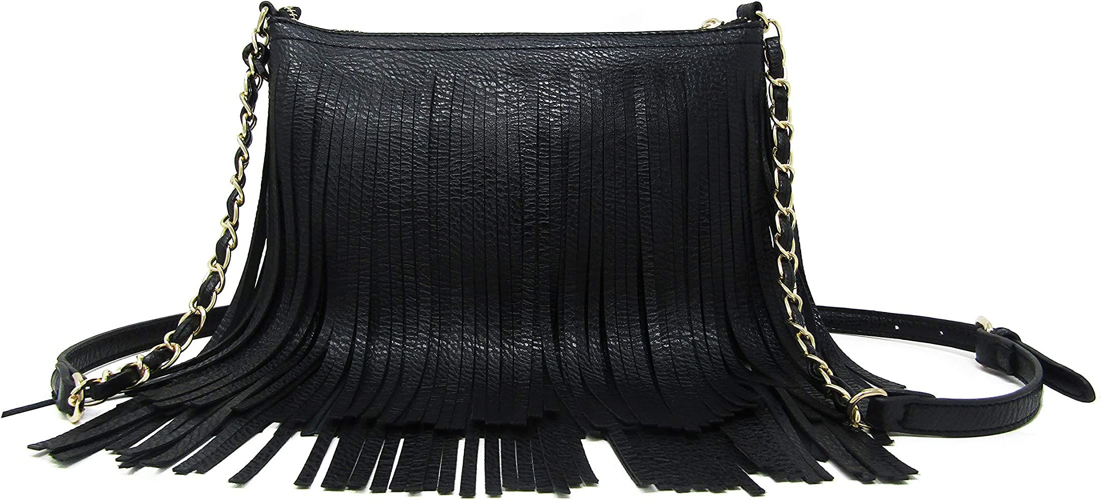 Women's Fringe Faux Leather Crossbody Bag Tassel Shoulder Bag | Amazon (US)