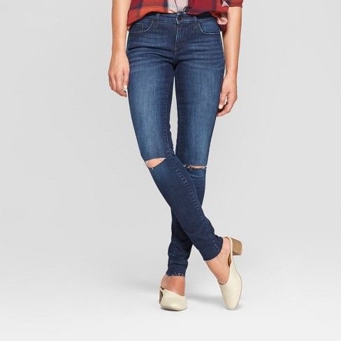 Women's Mid-Rise Slit Knee Distressed Skinny Jeans - Universal Thread™ Dark Wash | Target