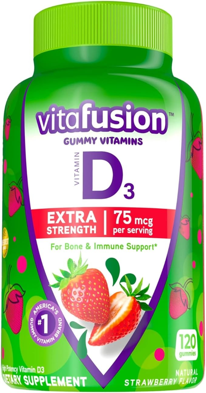 vitafusion Extra Strength Vitamin D3 Gummy, Strawberry Flavored Bone and Immune System Support (1... | Amazon (US)