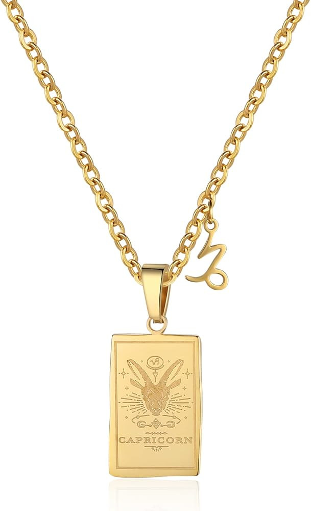 Zodiac Sign Necklace for Women 18K Gold Stainless Steel Chain 20+2 inch Double Sided Constellatio... | Amazon (US)