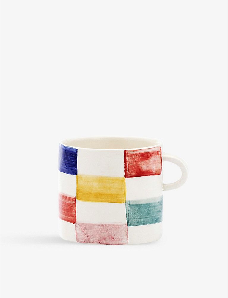 ANNA + NINA Groovy checked ceramic mug 10cm | Selfridges