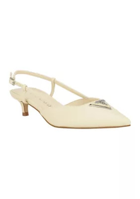 GUESS Women's Jesson Slingback Kitten Heels, Ivory, 7M | Belk