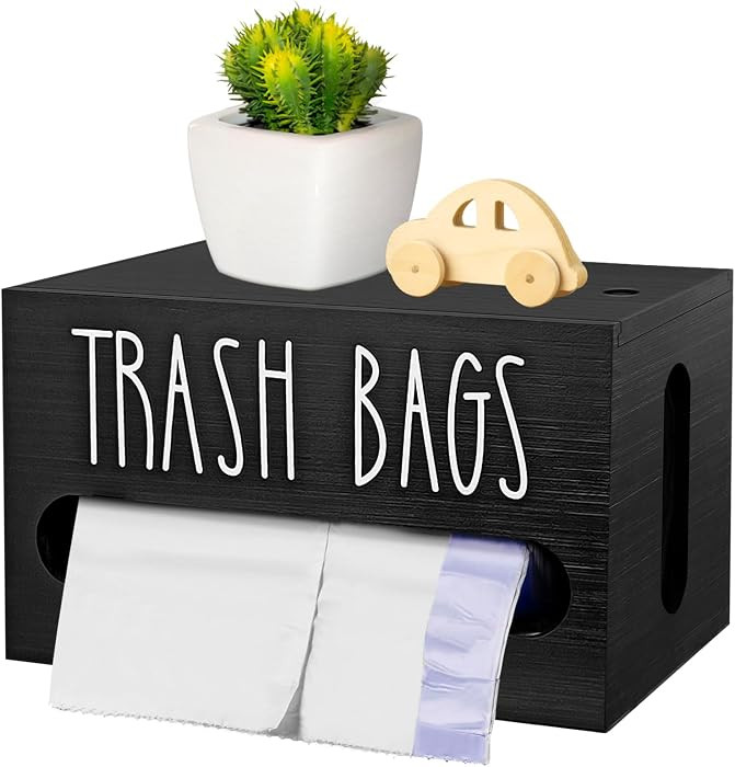 Trash Bag Dispenser,Wooden Trash Bag Dispenser with Lid,Under Sink or Countertop Holder, Plastic ... | Amazon (US)