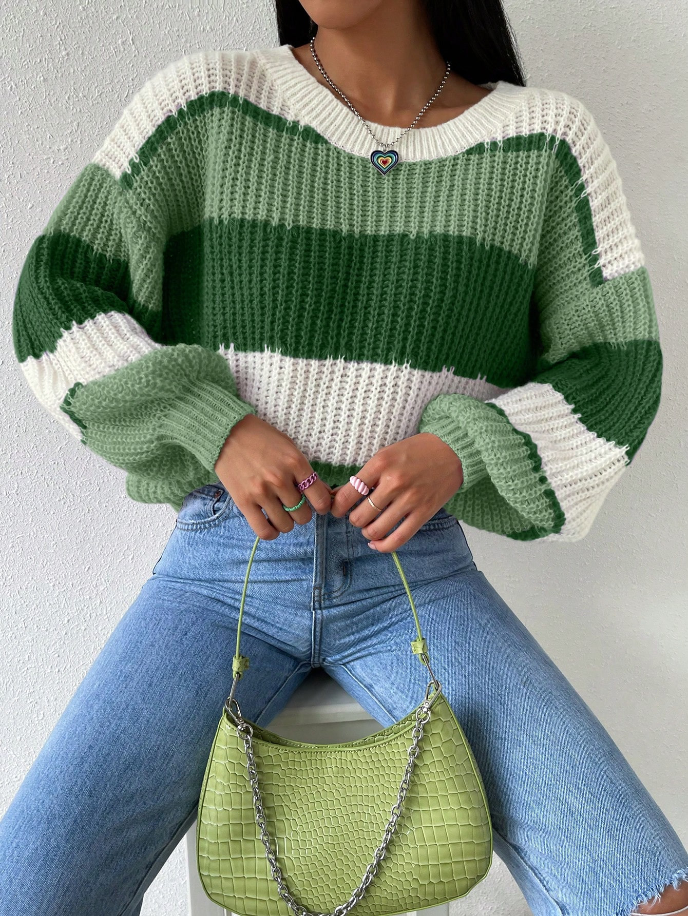 SHEIN Essnce Color Block Drop Shoulder Sweater | SHEIN