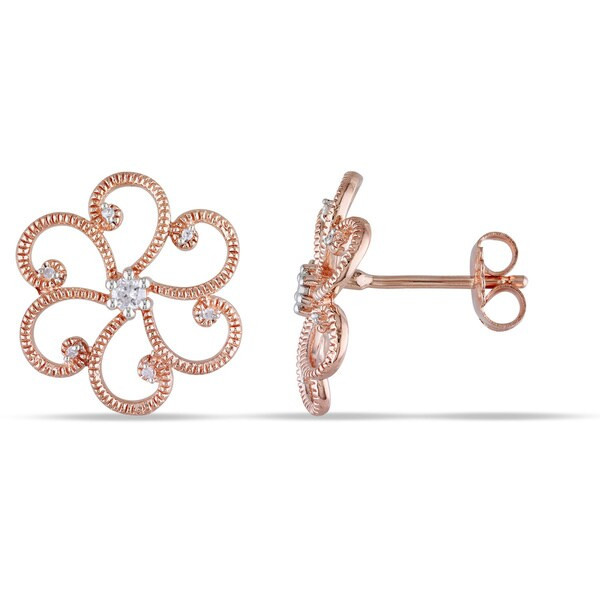 Miadora Silver 1/6ct TDW Diamond Flower Earrings | Bed Bath & Beyond