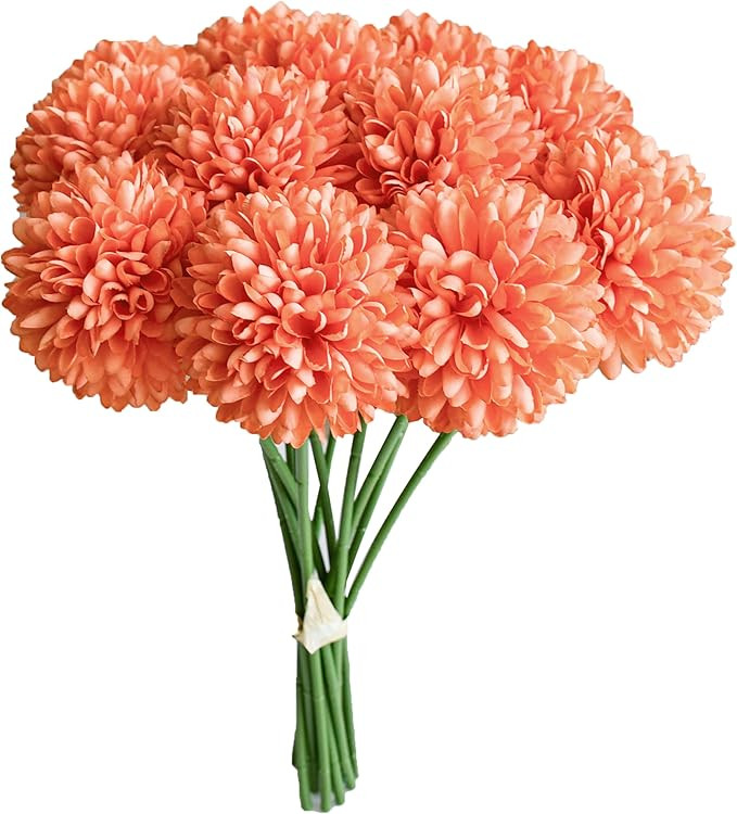 Mandy's 12 pcs Coral Artificial Chrysanthemum Flower Balls 12" Silk Fake Flowers for Indoor Outdo... | Amazon (US)