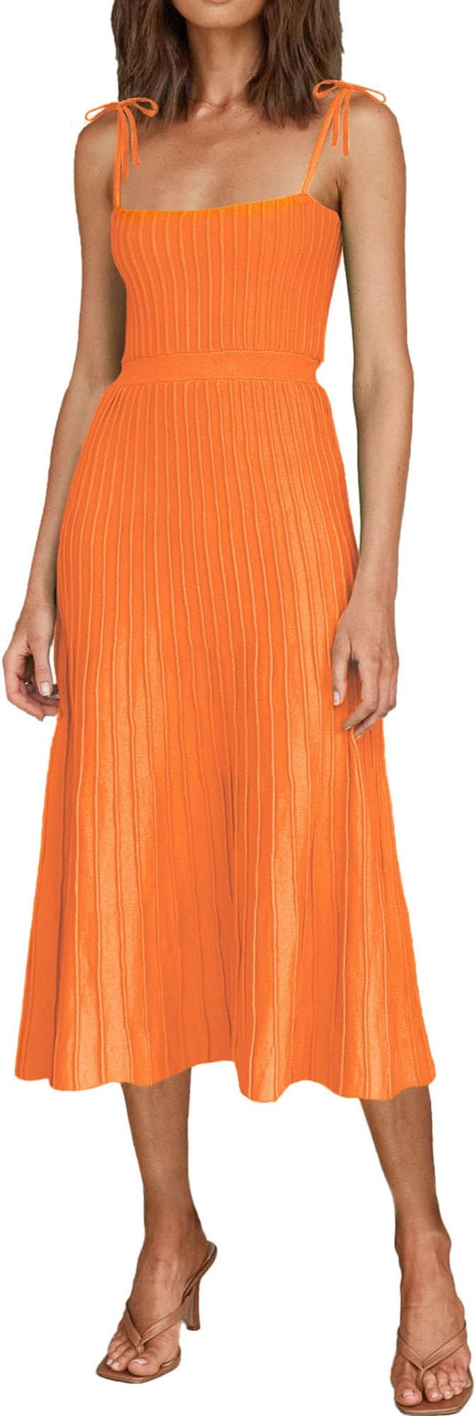 ARTFREE Womens Ribbed Knit Summer Maxi Dresses Tie Straps Square Neck Party Long Dress | Amazon (US)