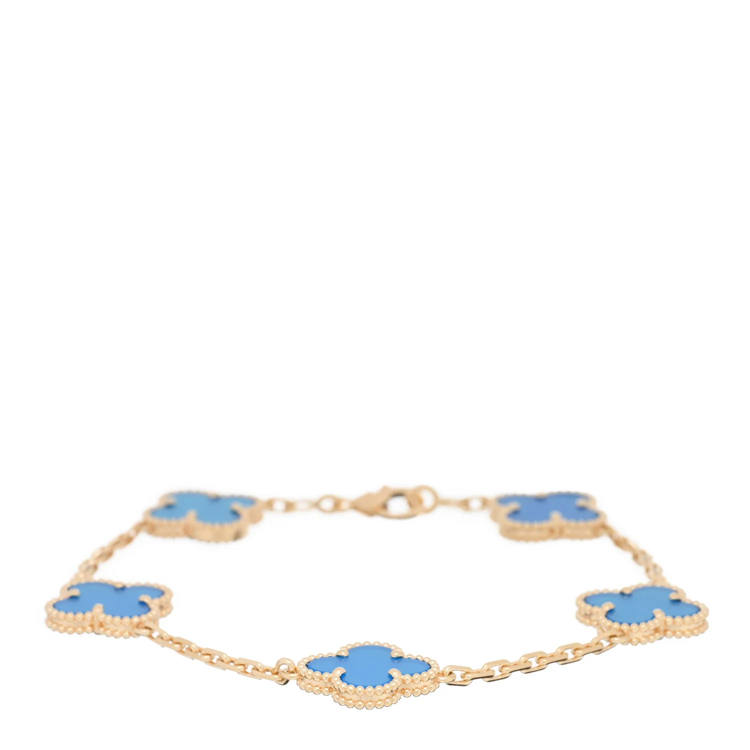18K Yellow Gold Blue Agate 5 Motifs Vintage Alhambra Bracelet | FASHIONPHILE (US)