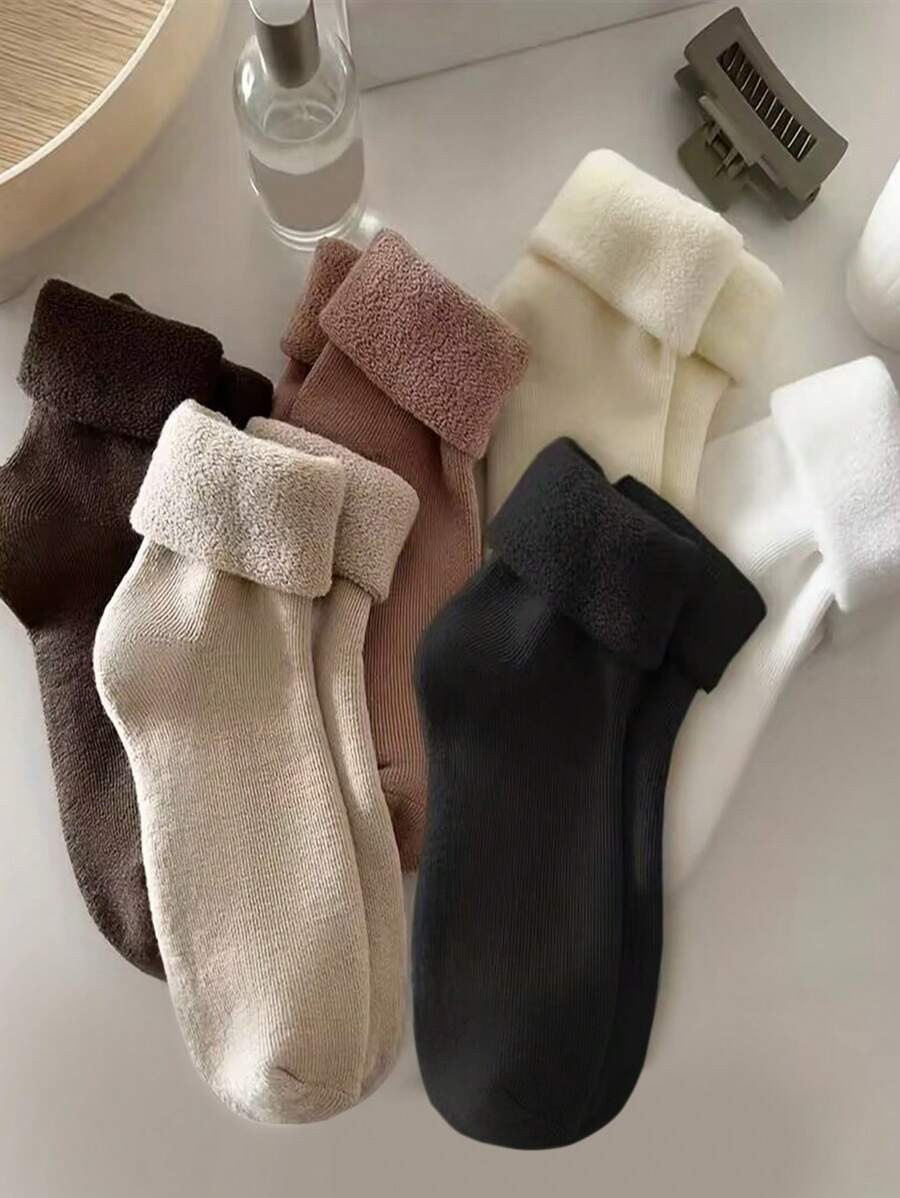 6 Pairs Women's Solid Color Thick Warm Casual Versatile Wool Blend Mid-Calf Socks, Winter | SHEIN