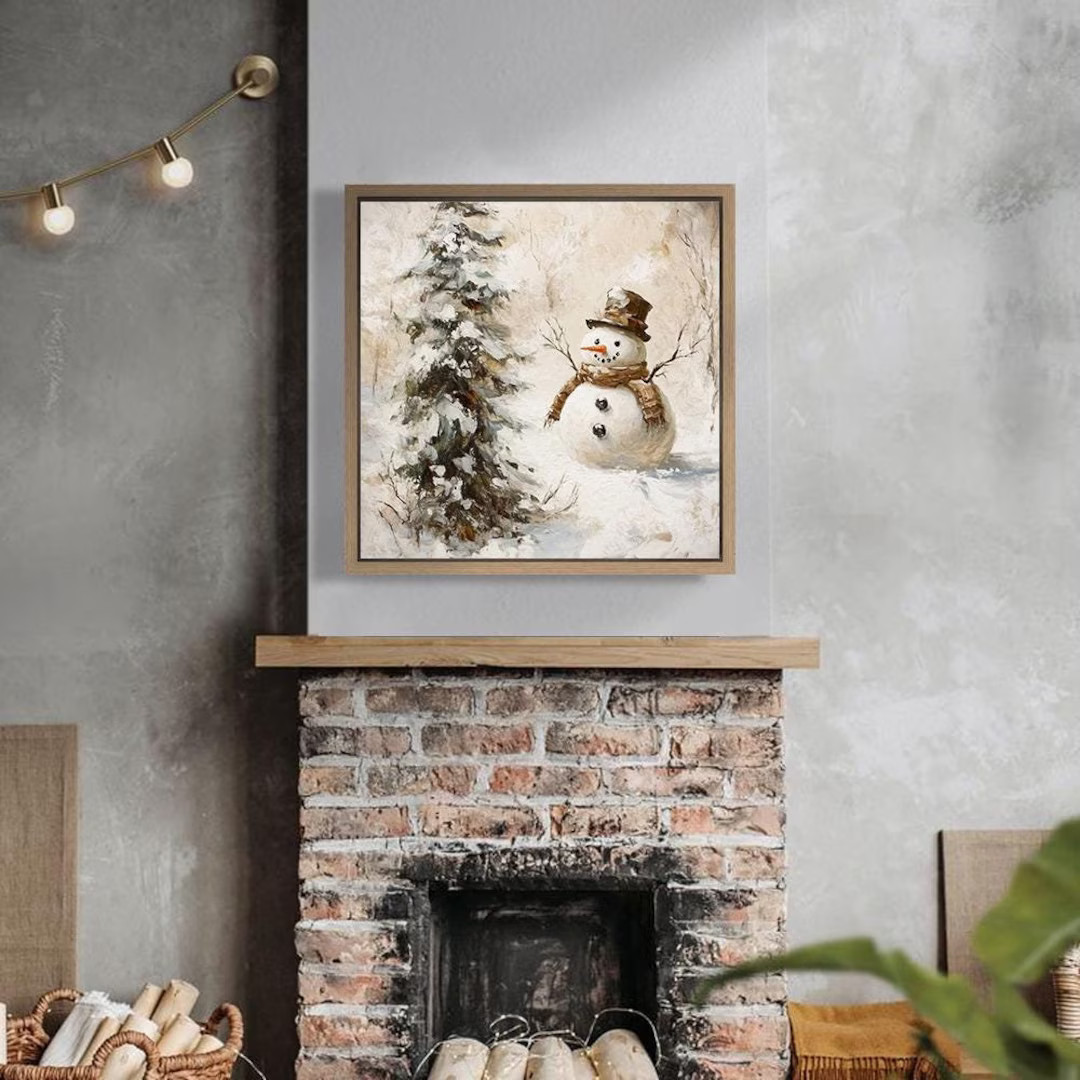Framed Canvas Wall Art Vintage Snowman Art Print Snowman Art Print Christmas Wall Art Holiday Wal... | Etsy (US)