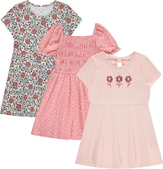 BTween 3 Piece Girls Summer Dress Set Short Sleeve Casual Skater Dresses | Amazon (US)