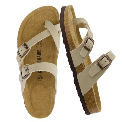 CUSHIONAIRE Luna Sandals for Women, Cork Footbed Womens Sandals for Summer Comfort with Adjustable Straps, Wide Width Available, Stone 8W | Target