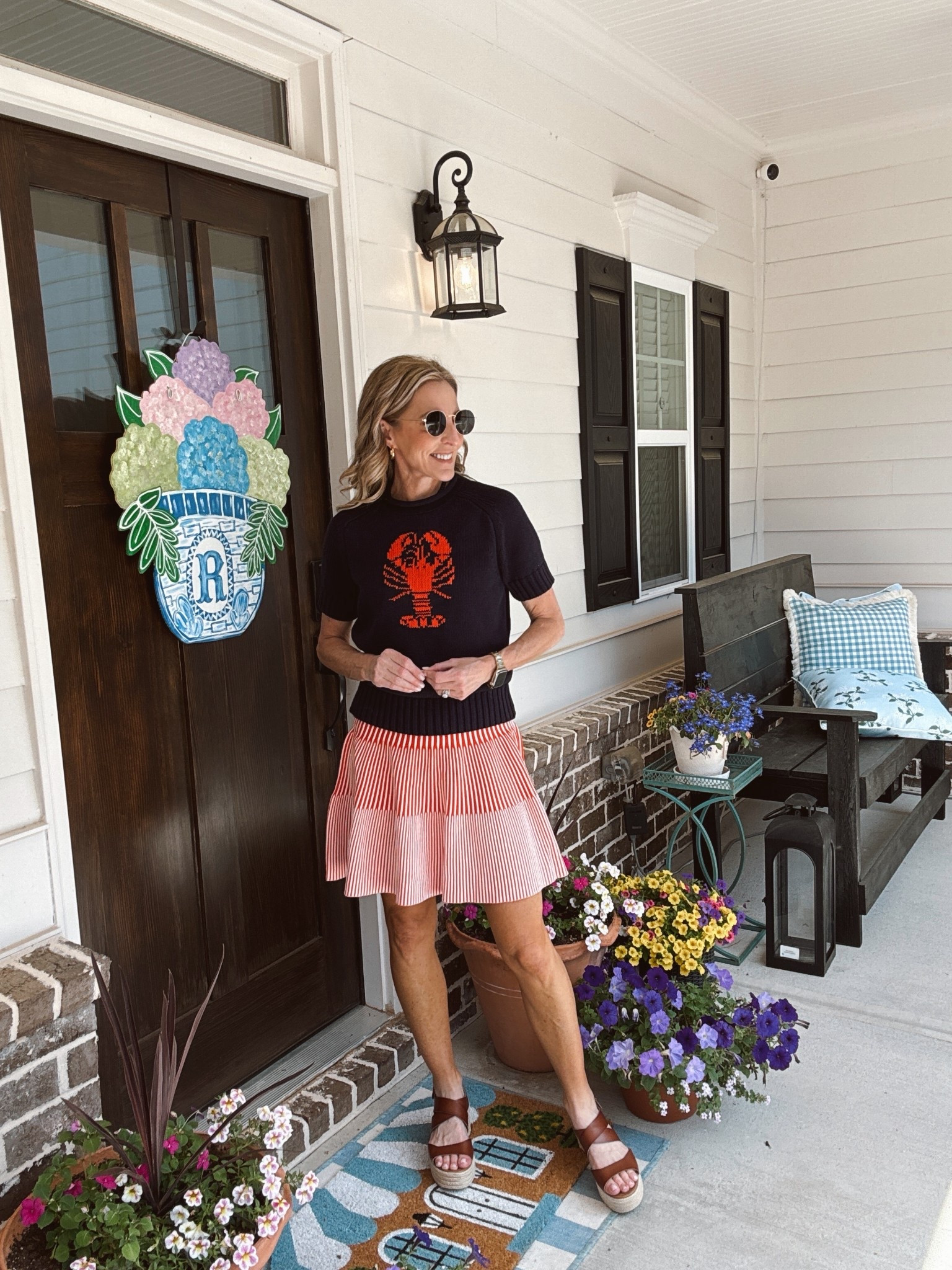 The look of spring is this popsicle orange striped ribbed tier mini skirt. I love it both in the blue and white and now in the orange and white looks so perfect with this rouge top and many of your other Walmart new arrivals wearing a size extra small in both.
