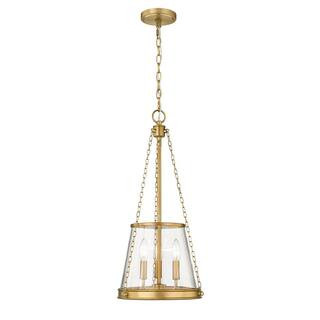 Prescott 12 in. 3-Light Empire Pendant Rubbed Brass with Clear Glass Shade | The Home Depot