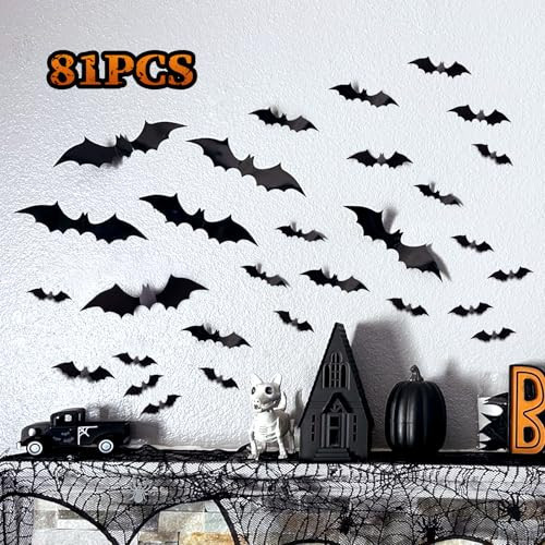 Bats Halloween Decorations-Halloween Bats Wall Decor-Halloween Party Decorations Indoor Outdoor Scary,81 Pcs Reusable PVC 3D Decorative Scary Wall Bats Halloween Decor,Double-Sided Adhesive Included | Amazon (US)