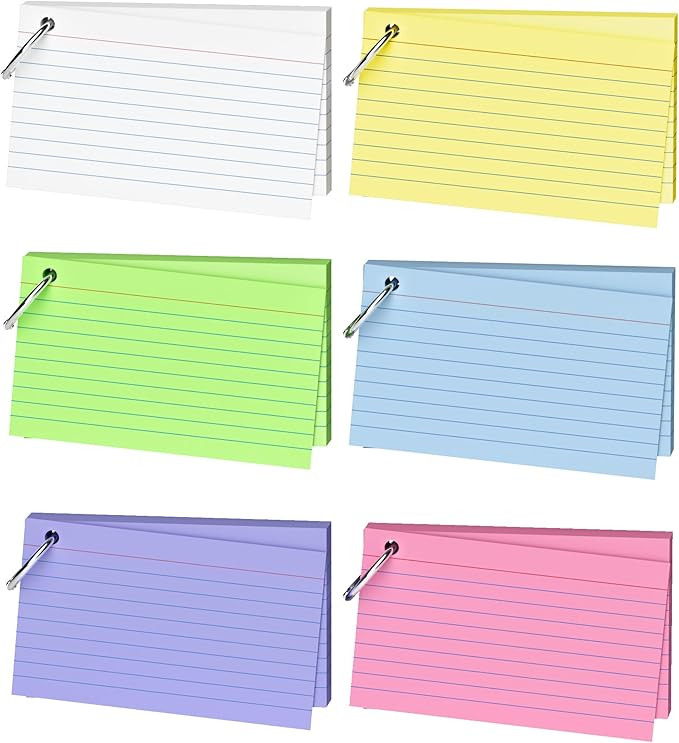 300 Count 3x5 index cards with Ring, Flash Cards 6 Color Assortment (50 Sheets Each), Durable & P... | Amazon (US)