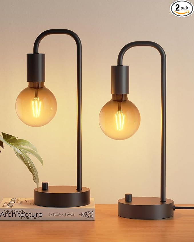 ONEWISH Industrial Table Lamp Set of 2, Fully Dimmable Beside Lamp with Gradient Black Art LED Bu... | Amazon (US)
