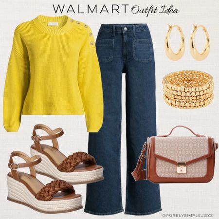 ⭐️ Walmart Spring Outfit idea 
Wide leg jeans 
Wedge sandals 
Yellow sweater
Free Assembly 

#LTKfindsunder50 #LTKSeasonal #LTKshoecrush