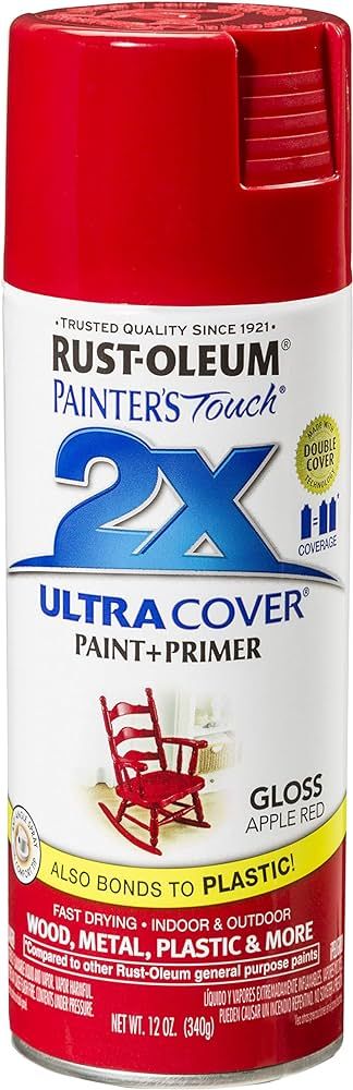 Rust-Oleum 334024 Painter's Touch 2X Ultra Cover Spray Paint, 12 oz, Gloss Apple Red | Amazon (US)